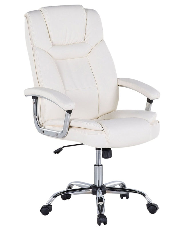 Office Executive Chair Beige Faux Leather Swivel Adjustable Seat Height Castors Beliani