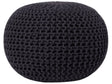 Pouf Ottoman Black Knitted Cotton EPS Beads Filling Round Small Footstool 50 x 35 cm Beliani