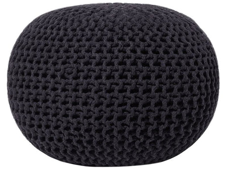 Pouf Ottoman Black Knitted Cotton EPS Beads Filling Round Small Footstool 50 x 35 cm Beliani