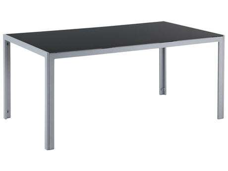 Garden Dining Table Black Tempered Glass Top Grey Aluminium Frame 160 x 90 cm Beliani