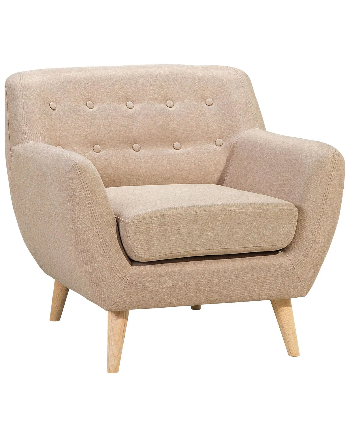 Armchair Chair Beige Tufted Back Light Wood Legs Thickly Padded Living Room Nursery Beliani