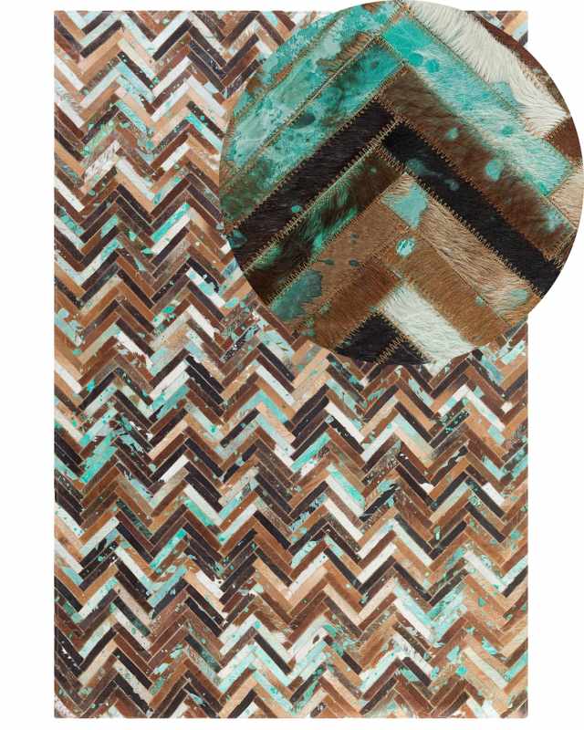 Rug Multicolour Leather 140 x 200 cm Cowhide Hand Crafted Beliani