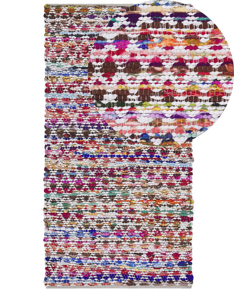 Area Rug Multicolour Polyester Cotton 80 x 150 cm Geometric Pattern Rectangular Hand Woven Boho Beliani