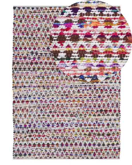 Area Rug Multicolour Polyester Cotton 140 x 200 cm Geometric Pattern Rectangular Hand Woven Boho Beliani