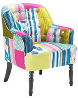 Armchair Multicolour Blue Fabric Patchwork Club Chair Button Tufted Wooden Legs Beliani