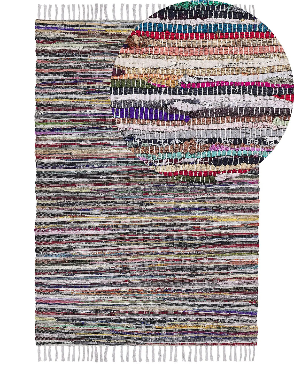 Area Rug Light Multicolour Cotton Polyester 160 x 230 cm Striped with Fringe Rectangular Handmade Boho Eclectic Beliani