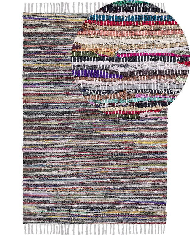 Area Rug Light Multicolour Cotton Polyester 160 x 230 cm Striped with Fringe Rectangular Handmade Boho Eclectic Beliani