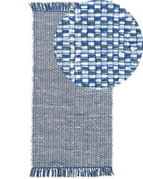 Rag Rug Blue Cotton 80 x 150 cm Rectangular Handmade Boho Eclectic Beliani