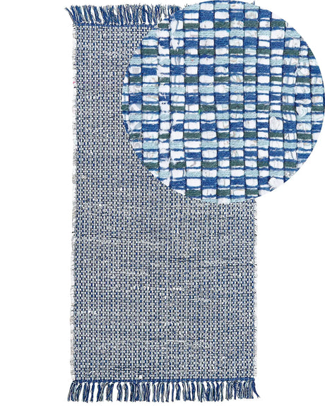 Rag Rug Blue Cotton 80 x 150 cm Rectangular Handmade Boho Eclectic Beliani