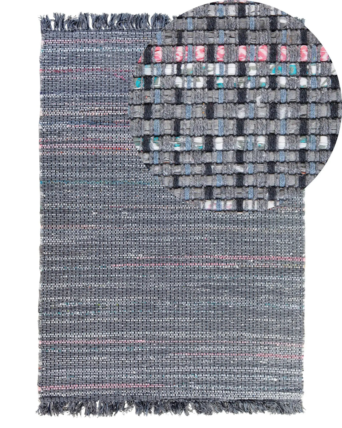 Rag Rug Grey Cotton 140 x 200 cm with Fringe Rectangular Handmade Boho Eclectic Beliani