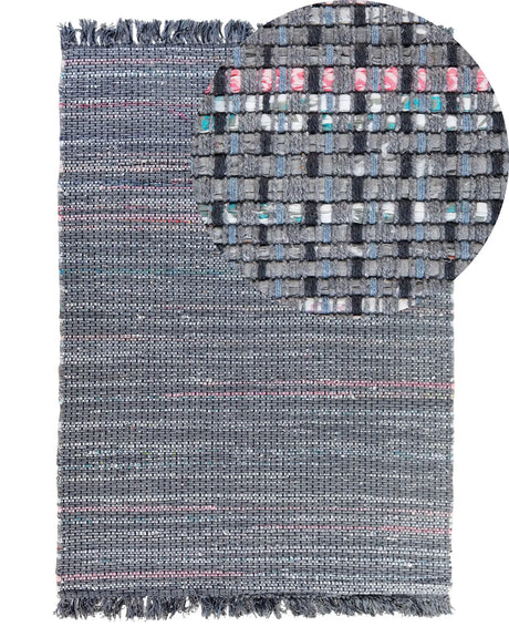 Rag Rug Grey Cotton 140 x 200 cm with Fringe Rectangular Handmade Boho Eclectic Beliani