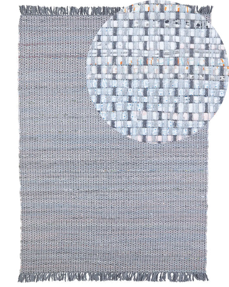 Rag Rug Grey Cotton 160 x 230 cm with Fringe Rectangular Handmade Boho Eclectic Beliani