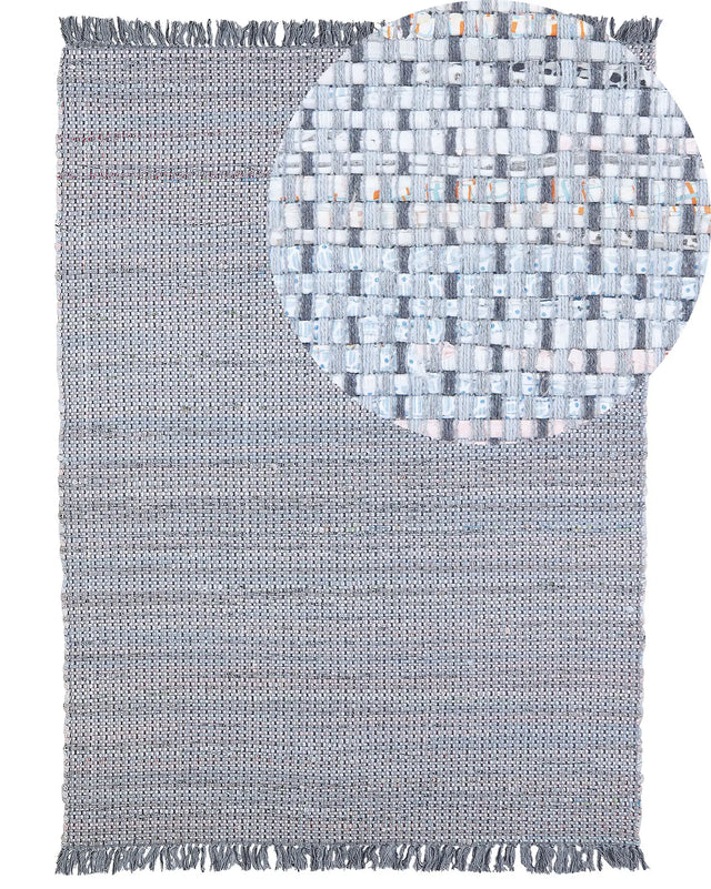Rag Rug Grey Cotton 160 x 230 cm with Fringe Rectangular Handmade Boho Eclectic Beliani