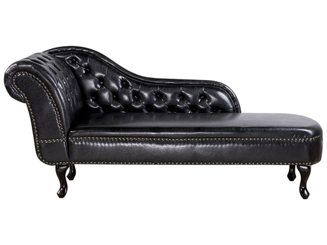 Chaise Lounge Black Left Hand Faux Leather Buttoned Beliani