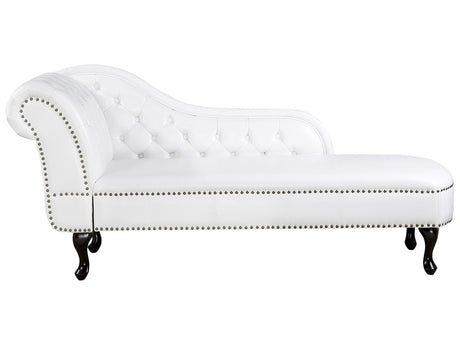 Chaise Lounge White Right Hand Faux Leather Buttoned Beliani