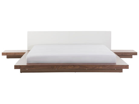 Japan Bed Frame Light Wood EU Super King Size 6ft Wood Veneer MDF Faux Leather Headboard Low Profile Bedroom Beliani