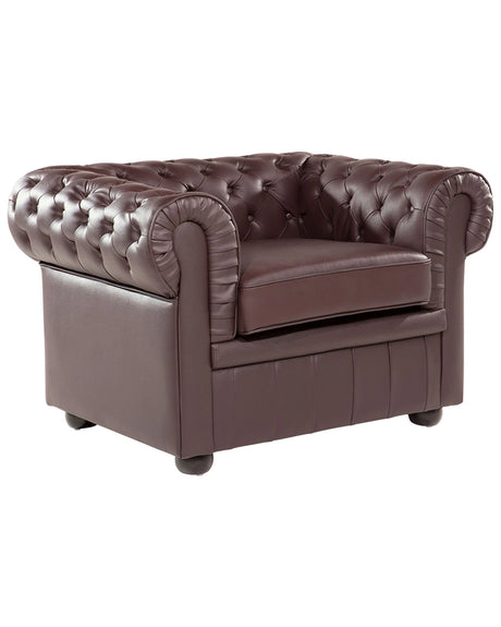 Chesterfield Armchair Brown Genuine Leather Contemporary Beliani