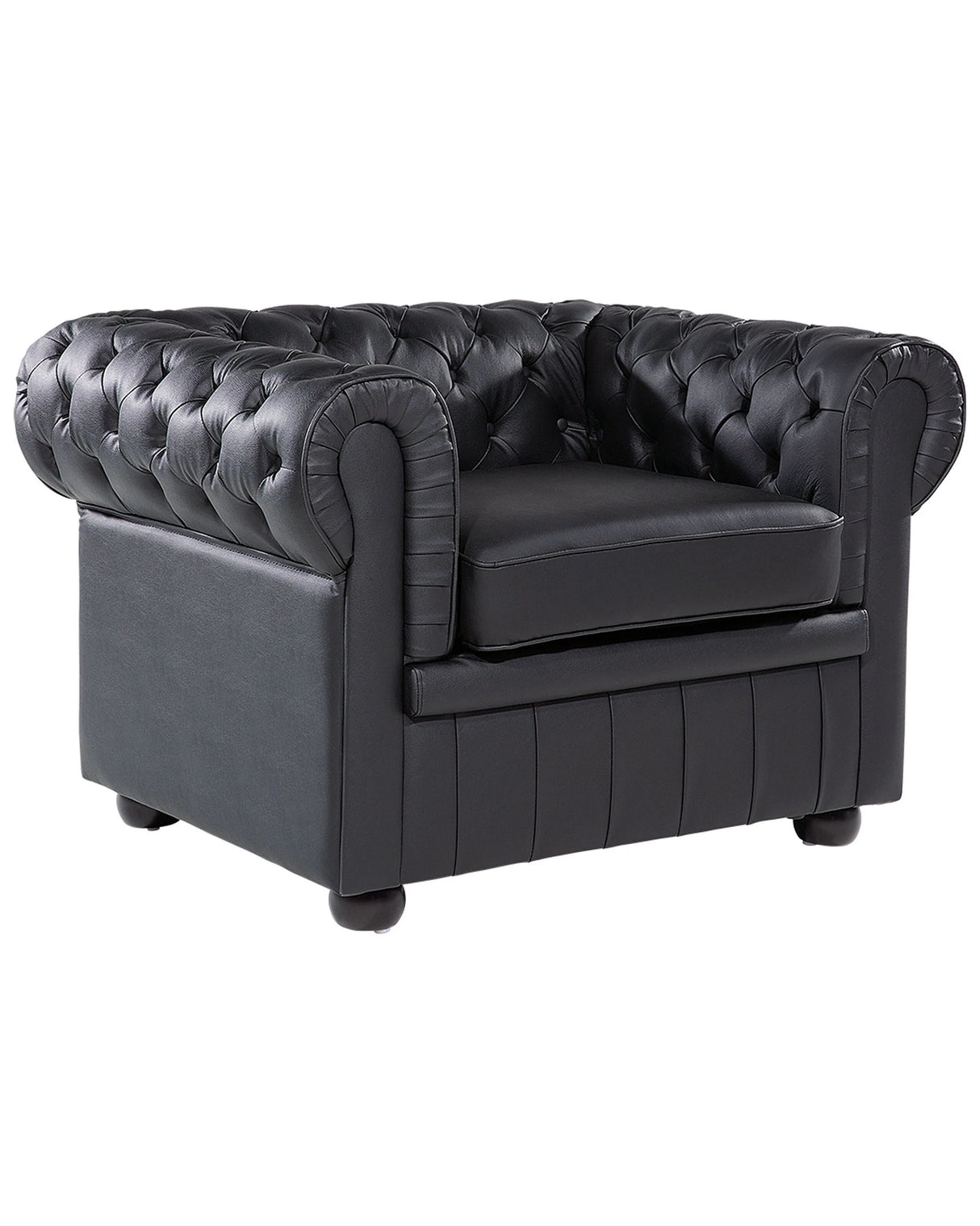 Chesterfield Armchair Black Genuine Leather Contemporary Beliani