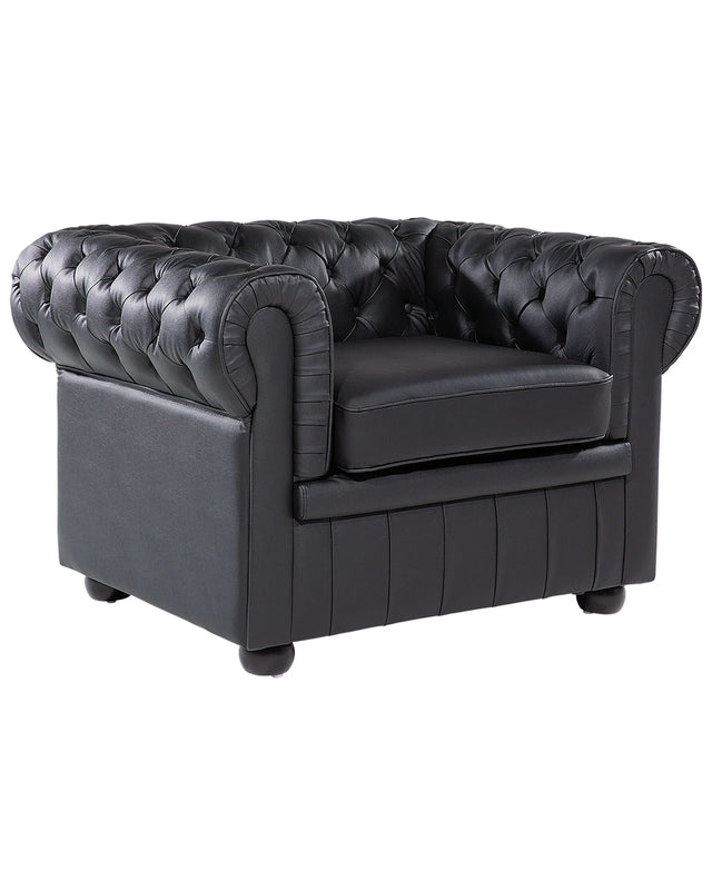 Chesterfield Armchair Black Genuine Leather Contemporary Beliani