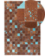 Rug Brown and Blue Leather 140 x 200 cm Cowhide Hand Crafted Beliani