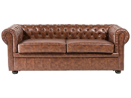 Chesterfield Sofa Brown Faux Leather Black Legs 3 Seater Beliani