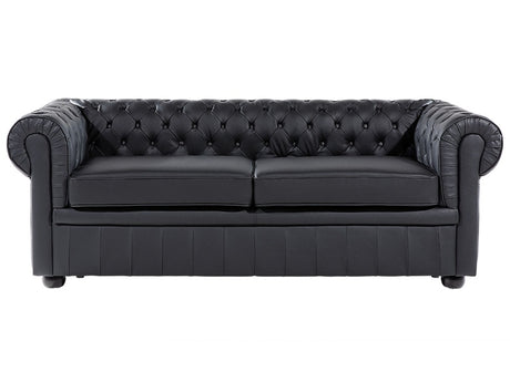 Chesterfield Sofa Black Genuine Leather 3 Seater Beliani