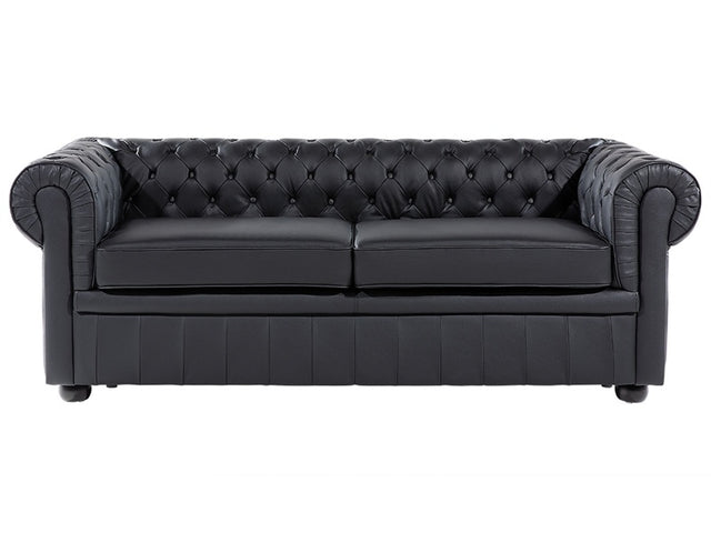 Chesterfield Sofa Black Genuine Leather 3 Seater Beliani