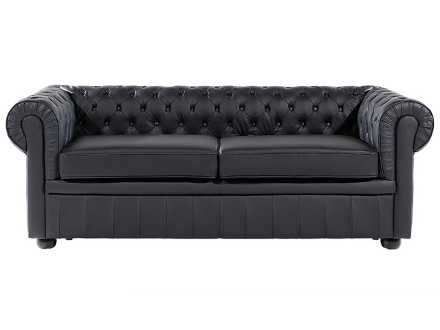 Chesterfield Sofa Black Genuine Leather 3 Seater Beliani