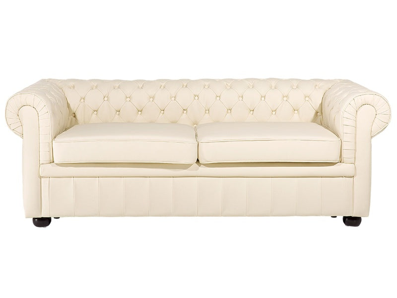 Chesterfield Sofa Beige Genuine Leather 3 Seater Beliani