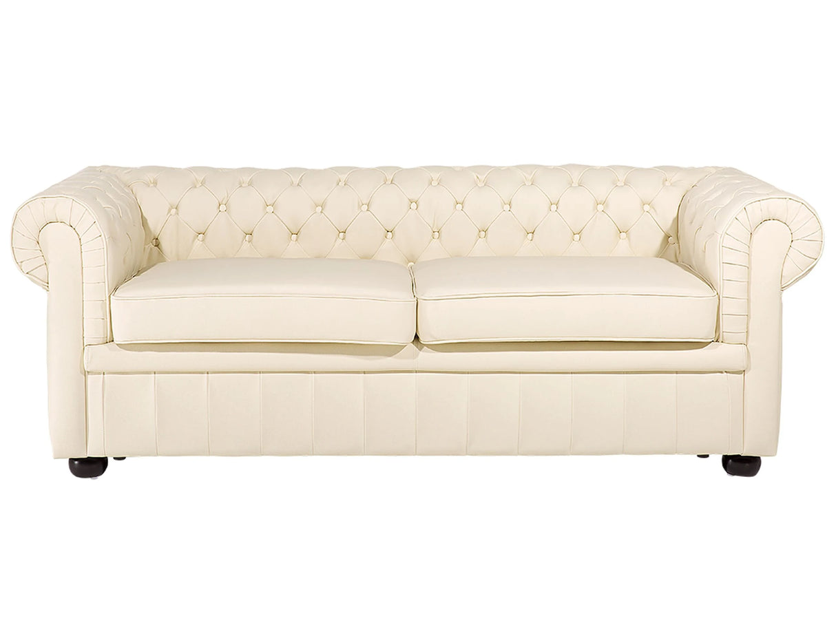 Chesterfield Sofa Beige Genuine Leather 3 Seater Beliani