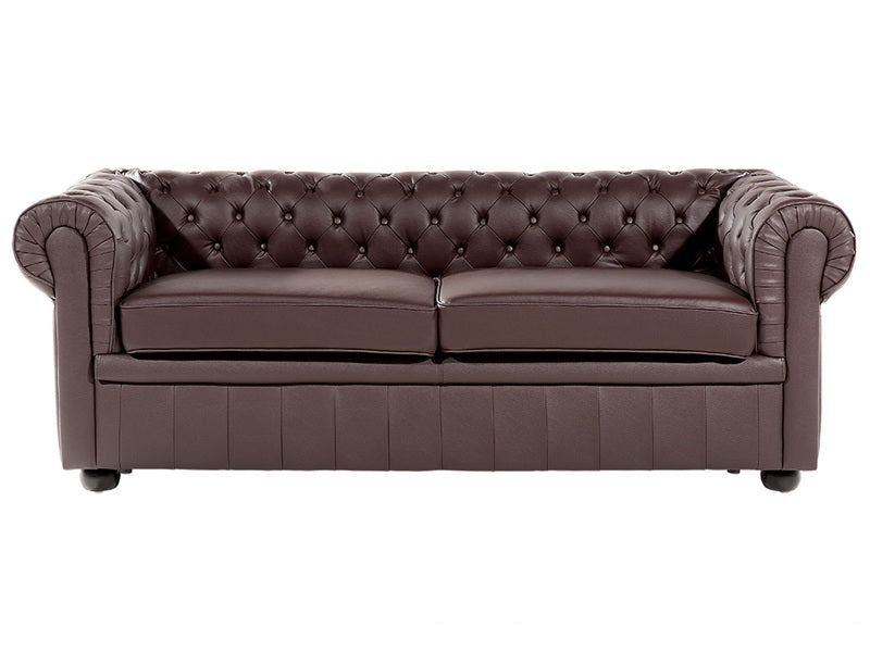 Chesterfield Sofa Brown Genuine Leather 3 Seater Beliani