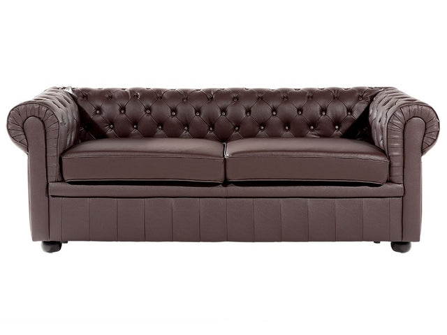 Chesterfield Sofa Brown Genuine Leather 3 Seater Beliani