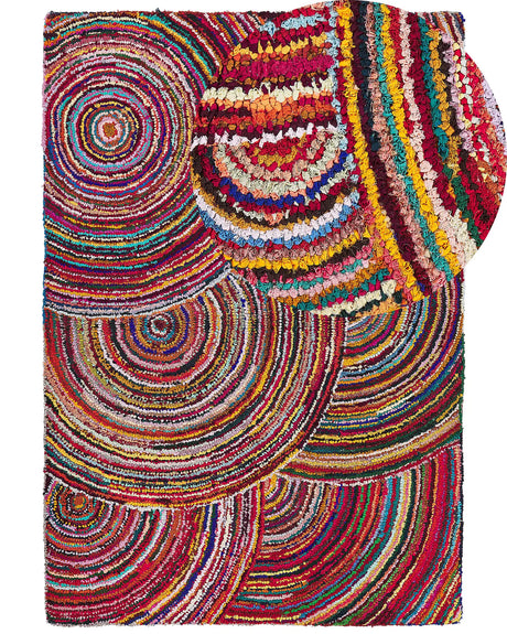 Rag Rug Multicolour Cotton 160 x 230 cm Braided Bohemian Abstract Hand Made Rug Beliani
