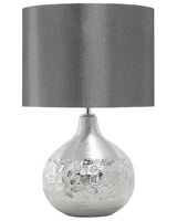 Table Lamp Silver Porcelain Grey Faux Silk Drum Shade 43H cm Traditional Living Room Beliani