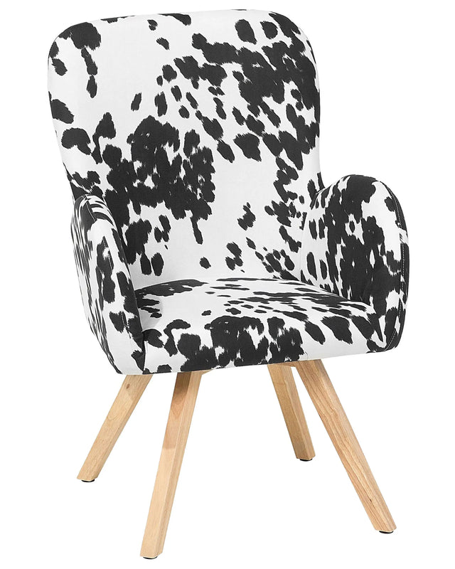 Lounge Chair Black and White Fabric Upholstery Cow Print Modern Club Chair with Armrests  Wooden Legs Beliani
