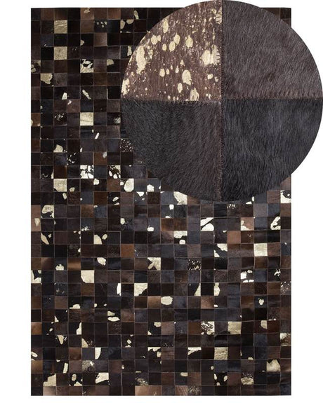 Rug Brown Genuine Leather 140 x 200 cm Cowhide Multiple Squares Hand Crafted Beliani