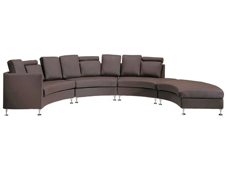 Curved Sofa Brown Faux Leather Modular 7-Seater Adjustable Headrests Modern Beliani