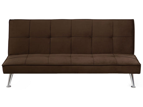 Fabric Sofa Bed Brown 3-Seater Quilted Upholstery Click-Clack Guest Bed Armless Beliani