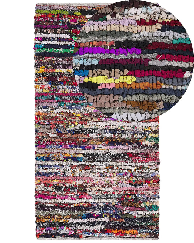 Rag Rug Multicolour with Cotton 80 x 150 cm Rectangular Hand Woven Oriental Boho Beliani