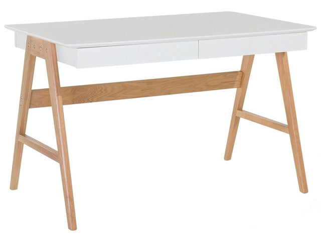 Office Desk White 120 x 75 cm Lacquered Top 2 Drawers Scandinavian Beliani