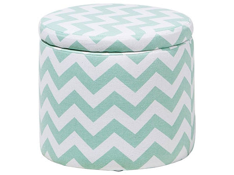 Footstool Green and White Round Storage Stool Chevron Pattern Beliani