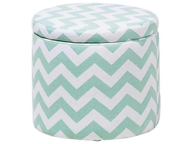 Footstool Green and White Round Storage Stool Chevron Pattern Beliani