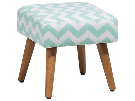 Footstool Green Fabric Upholstery Square Seat Chevron Pattern Wooden Legs Beliani