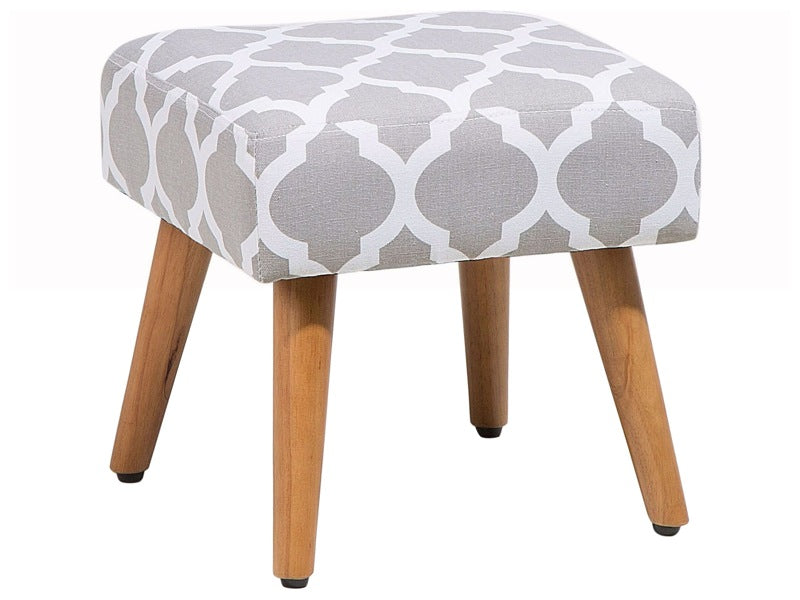 Footstool Grey Fabric Upholstery Square Seat Trellis Pattern Wooden Legs Beliani