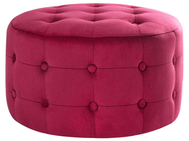 Footstool Pink Velvet Round Pouffe Button Tufted Upholstery Beliani