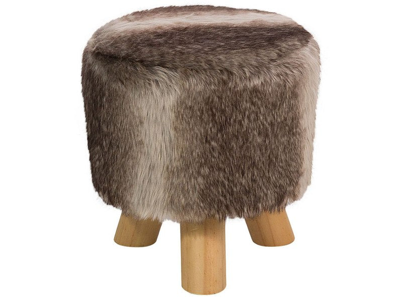 Footstool Brown and Beige Faux Fur Round Shaggy Stool on Tripod Legs Beliani