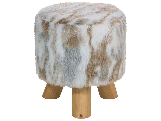 Footstool Grey and Beige Faux Fur Round Shaggy Stool on Tripod Legs Beliani