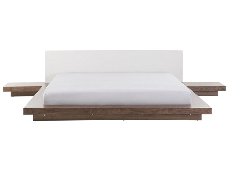 Japan Waterbed Light Wood EU Super King Size 6ft Wooden MDF Faux Leather Headboard Low Profile with Mattress Bedroom Beliani