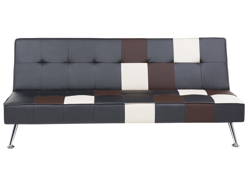 Sofa Bed Black and Brown 3-Seater Faux Leather Patchwork Upholstery Click Clack Beliani