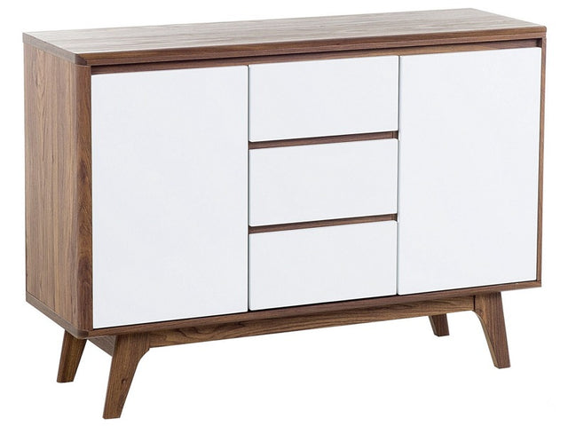 Sideboard White Dark Wood 3 Drawers 2 Cabinets Modern Scandinavian Beliani